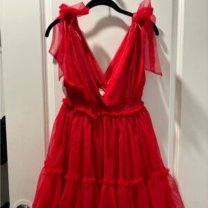 Red Plunge Neck Party Holiday Dress